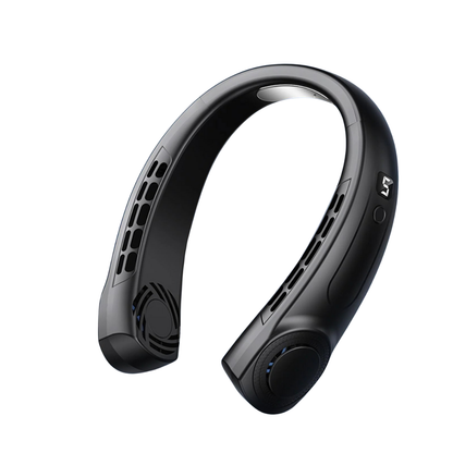 Ventilador portátil de cuello con cinco velocidades, carga USB o Tipo-C y luces LED multicolor para uso interior y exterior