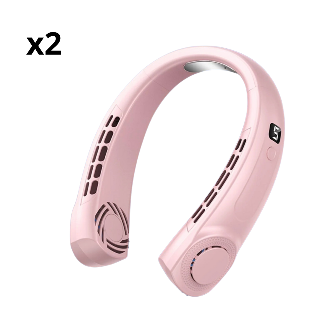 Ventilador portátil de cuello con cinco velocidades, carga USB o Tipo-C y luces LED multicolor para uso interior y exterior