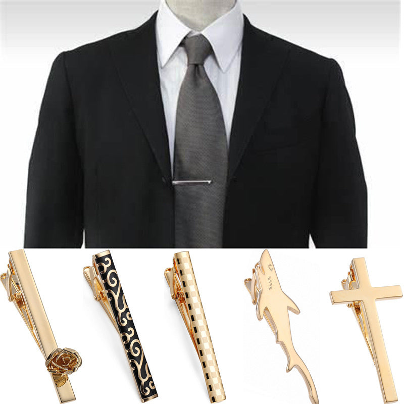 Set de gemelos y clip de corbata – Plata con rayas negras elegantes