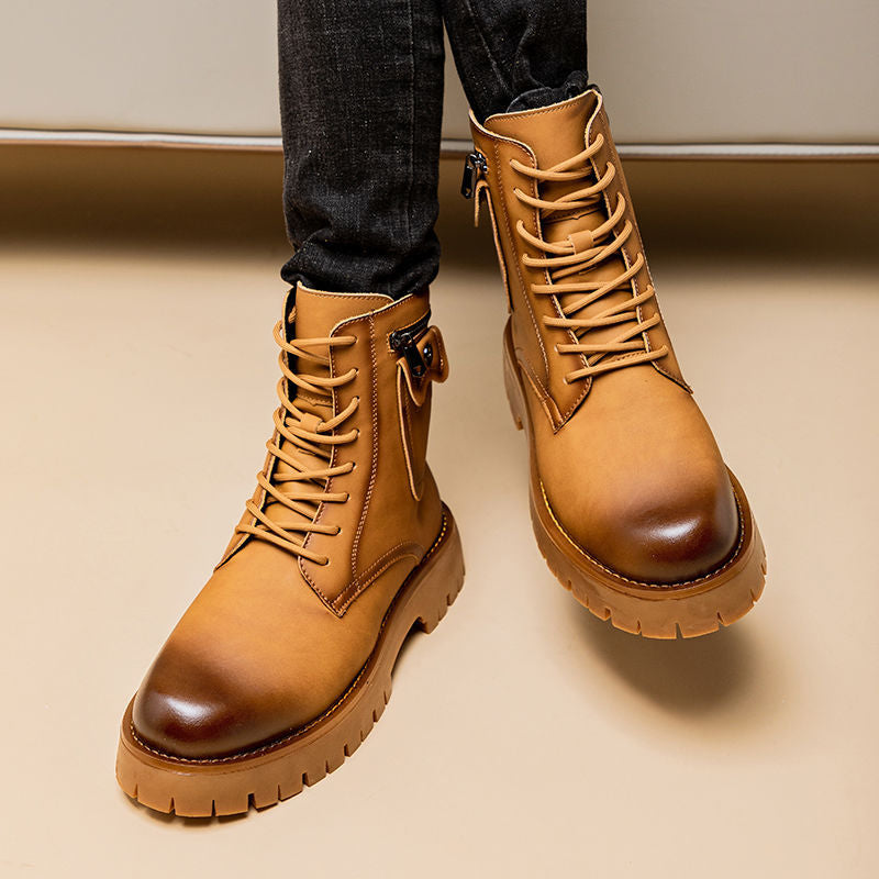 Botas Martin de hombre — Diseño de caña alta en cuero PU con cierre de hebilla