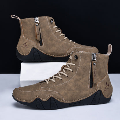 Botines altos de hombre en piel sintética — Estilo Martin artesanal con cremallera lateral