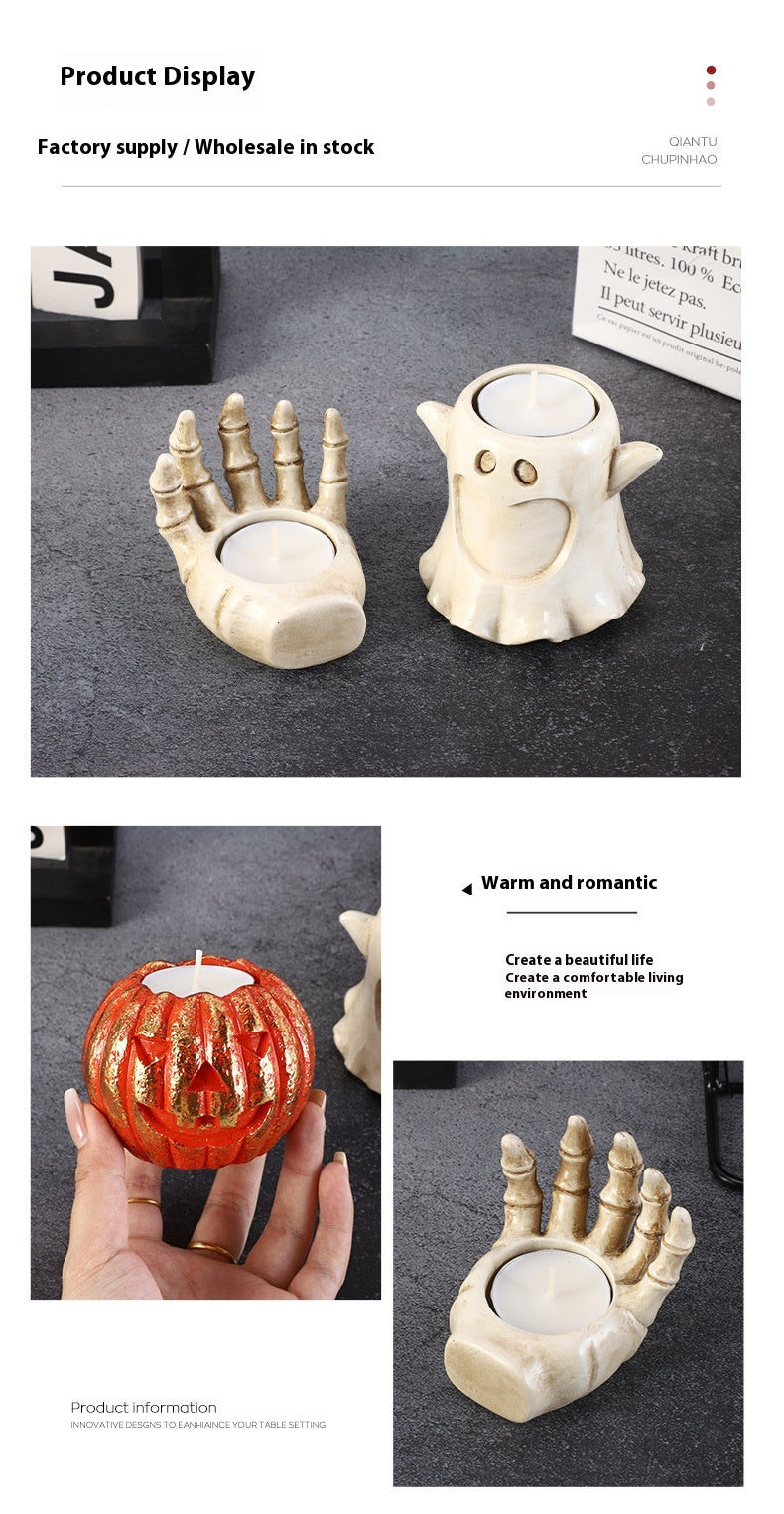 Candelabro Calabaza de Halloween – Decoración de Resina Artesanal