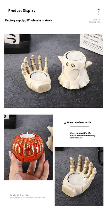 Candelabro Calabaza de Halloween – Decoración de Resina Artesanal