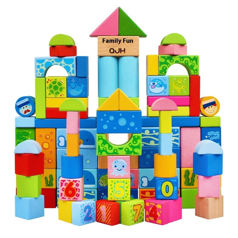 Bloques de Construcción Educativos “Ocean 100” – Juguete Montessori de Madera
