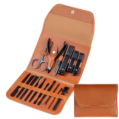 Set Profesional de Manicura y Pedicura en Acero Inoxidable con Estuche de Cuero