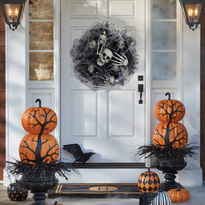 Guirnalda de Calaveras con Malla Negra – Decoración de Halloween para Interiores y Exteriores