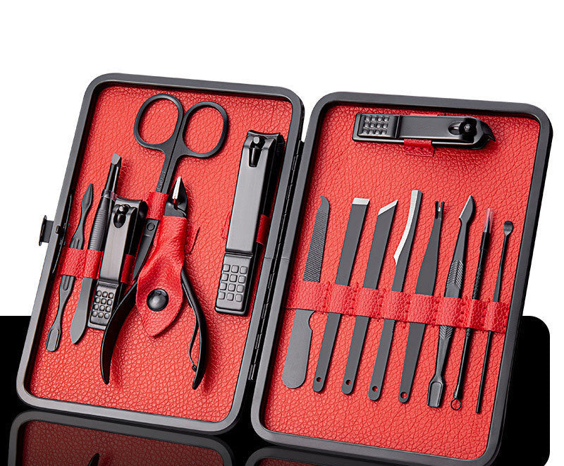 Set Profesional de Manicura y Pedicura en Acero Inoxidable con Estuche de Cuero