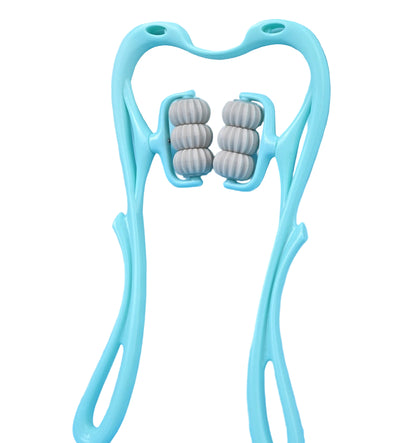Masajeador cervical manual de 6 ruedas — Rodillo ergonómico con gua sha de jade natural