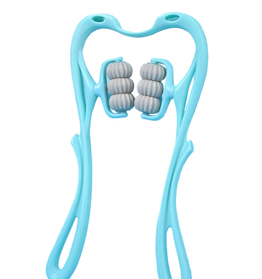 Masajeador cervical manual de 6 ruedas — Rodillo ergonómico con gua sha de jade natural