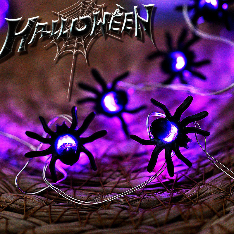 Guirnalda LED con Arañas Púrpuras – Luces Decorativas de Halloween USB o Pilas
