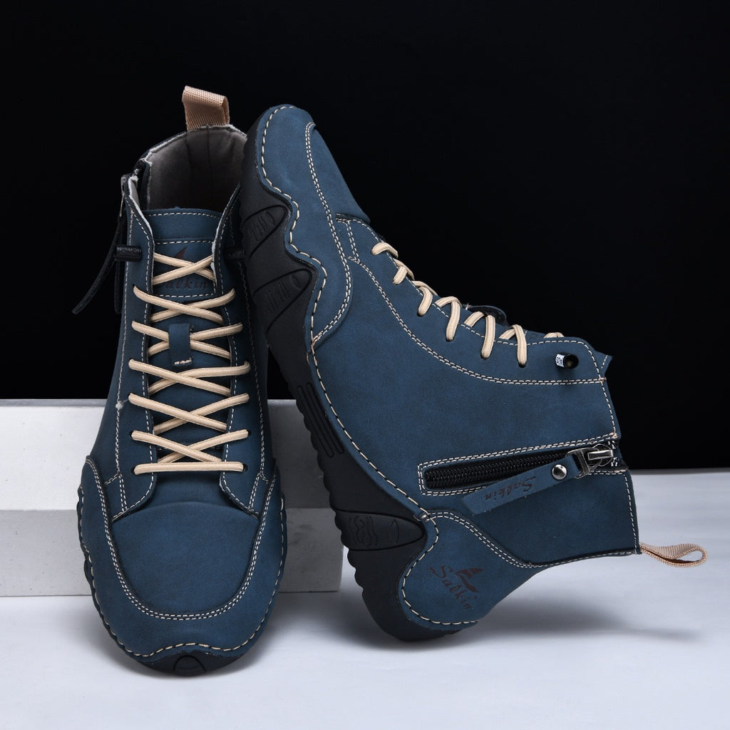 Botines altos de hombre en piel sintética — Estilo Martin artesanal con cremallera lateral