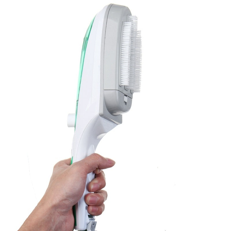 Plancha de vapor portátil con cepillo integrado para eliminar arrugas de forma rápida en viajes o uso doméstico.