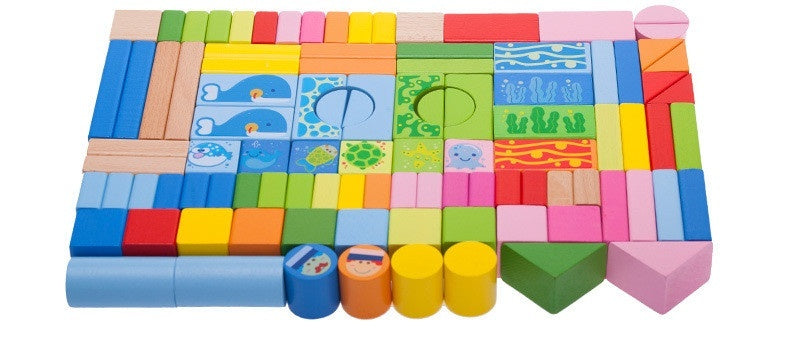 Bloques de Construcción Educativos “Ocean 100” – Juguete Montessori de Madera