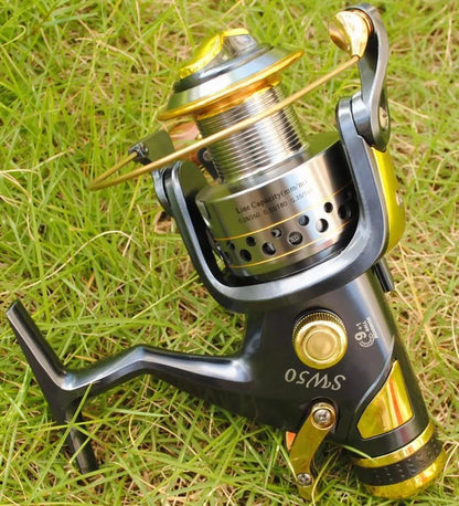 Carrete de pesca metálico SW50 / SW60 con sistema de freno delantero y trasero