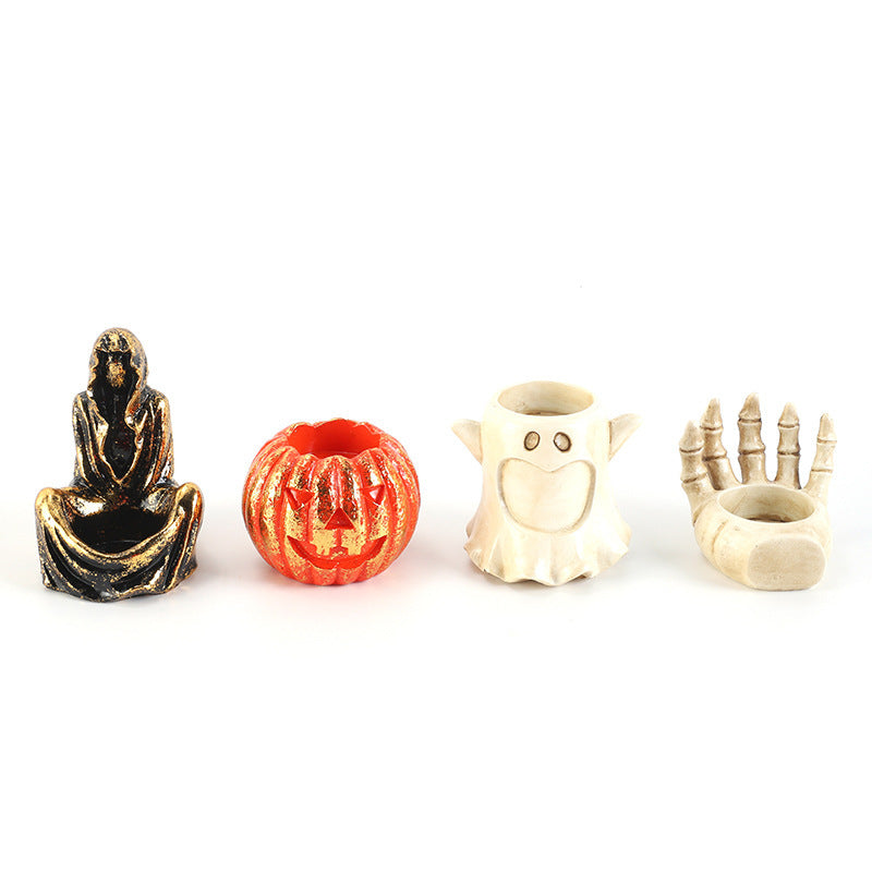 Candelabro Calabaza de Halloween – Decoración de Resina Artesanal