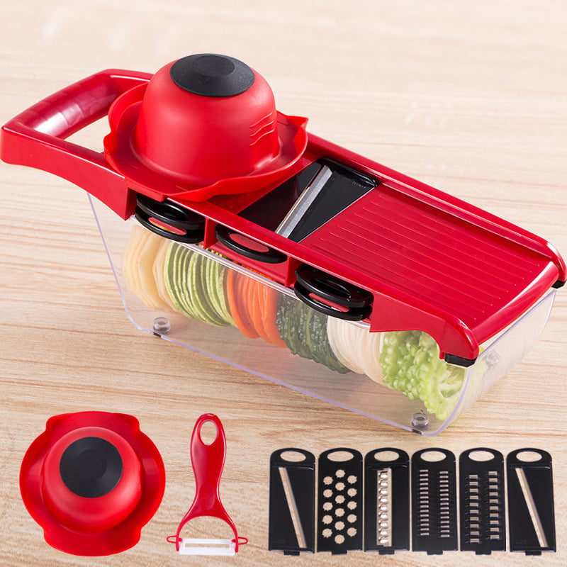 Cortador de verduras multifuncional 6 en 1 con rallador y recipiente