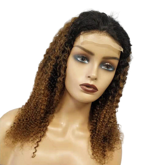 Peluca rizada e cabello humano natural con encaje