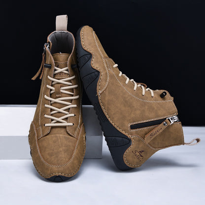 Botines altos de hombre en piel sintética — Estilo Martin artesanal con cremallera lateral