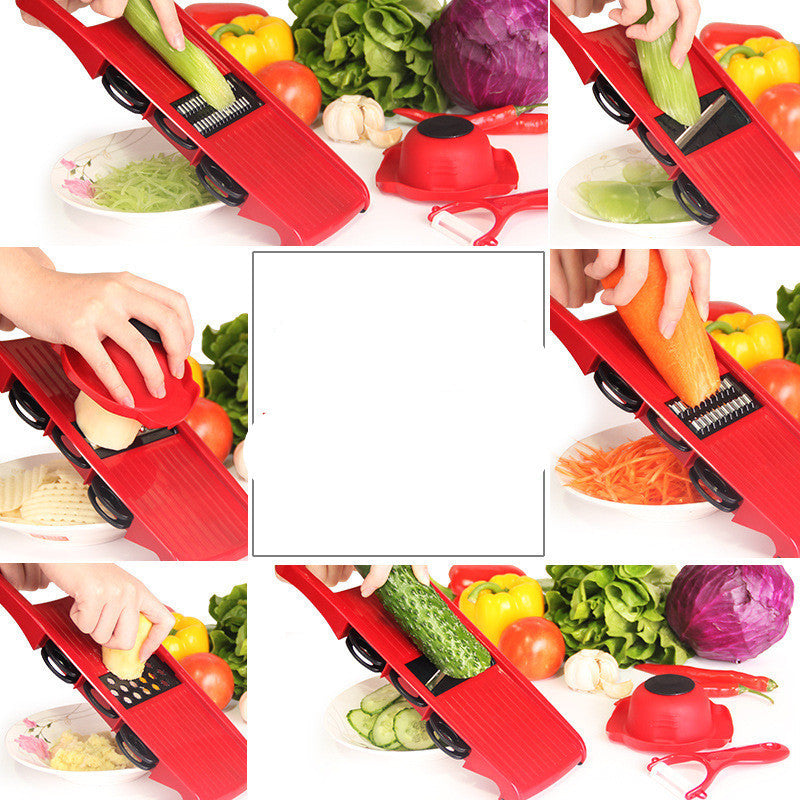 Cortador de verduras multifuncional 6 en 1 con rallador y recipiente