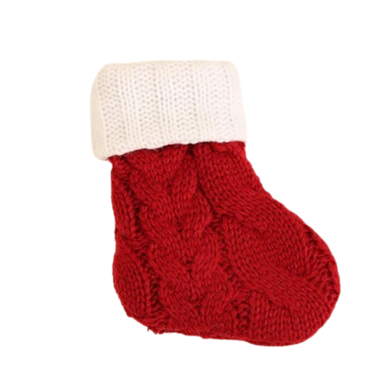 bolsita decorativa navideña para cubiertos estilo calcetín tejido de 11x7 cm, fabricada en fibra textil, ideal para presentación temática en mesas festivas