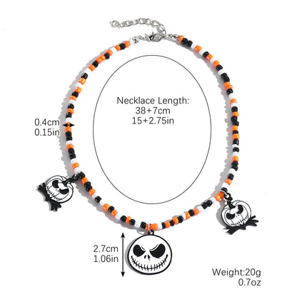 Collar Halloween con Colgante de Murciélago, Calabaza, Fantasma y Araña – Aleación de Zinc Galvanizada