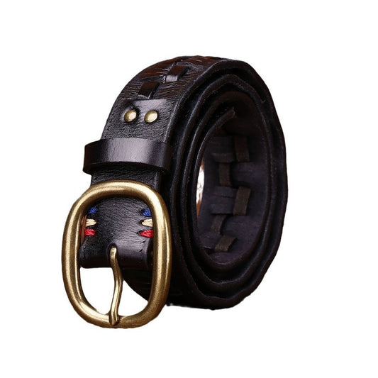 Cinturón de cuero trenzado a mano para hombre – Con hebilla de latón artesanal