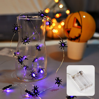Guirnalda LED con Arañas Púrpuras – Luces Decorativas de Halloween USB o Pilas