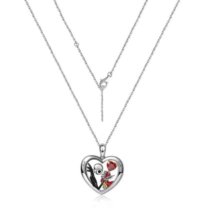 Collar Corazón y Calavera con Brillantes – Aleación Galvanizada Unisex Estilo Gótico