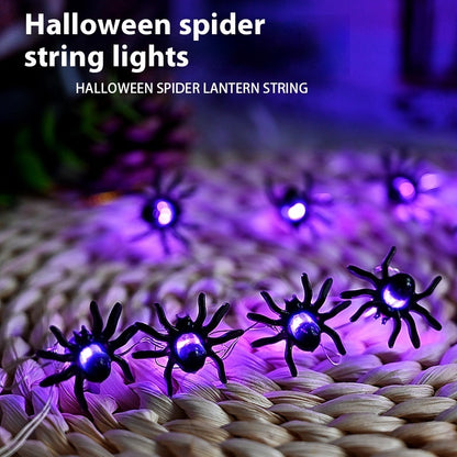 Guirnalda LED con Arañas Púrpuras – Luces Decorativas de Halloween USB o Pilas