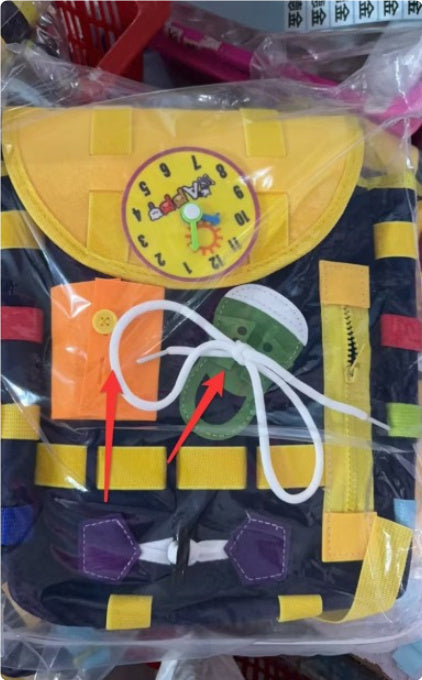 Mochila Busy Board Montessori para Niños – Juguete Educativo con Hebillas y Cremalleras