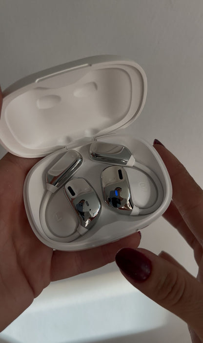 Auriculares deportivos inalámbricos con pantalla táctil a color, diseño ergonómico de gancho, sonido HIFI 360 grados, transmisión direccional y estuche de carga con pantalla LED.