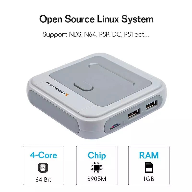 Consola arcade inalámbrica retro con emulador multiconsola, más de 50.000 juegos preinstalados, salida HDMI 4K Full HD, conectividad WiFi/red y dos mandos inalámbricos 2.4G.