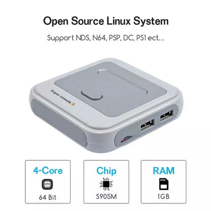 Consola arcade inalámbrica retro con emulador multiconsola, más de 50.000 juegos preinstalados, salida HDMI 4K Full HD, conectividad WiFi/red y dos mandos inalámbricos 2.4G.