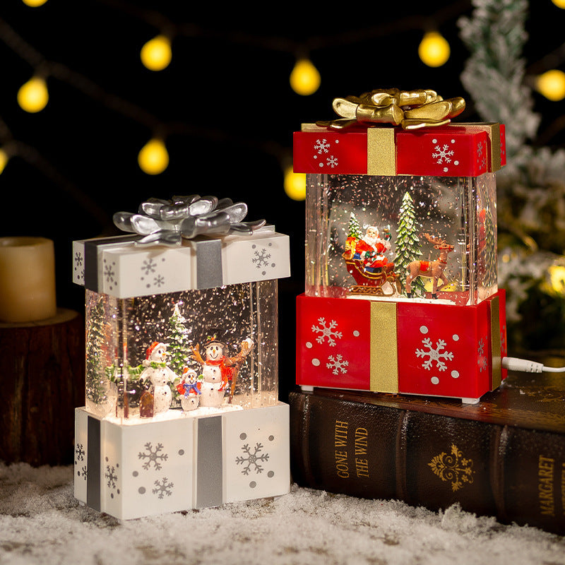 Lámpara decorativa navideña LED cálida con bola de cristal y caja de regalo con música integrada para interiores