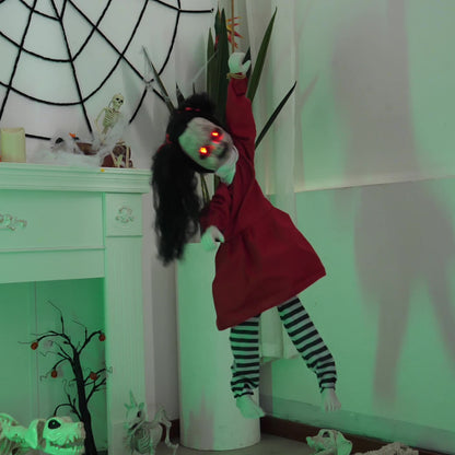 Fantasma Colgante “Niña Roja” – Decoración de Halloween con Brazos Móviles