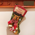 calcetín navideño decorativo 3D de arpillera y felpa con apliques artesanales y cinta para colgar multicolor