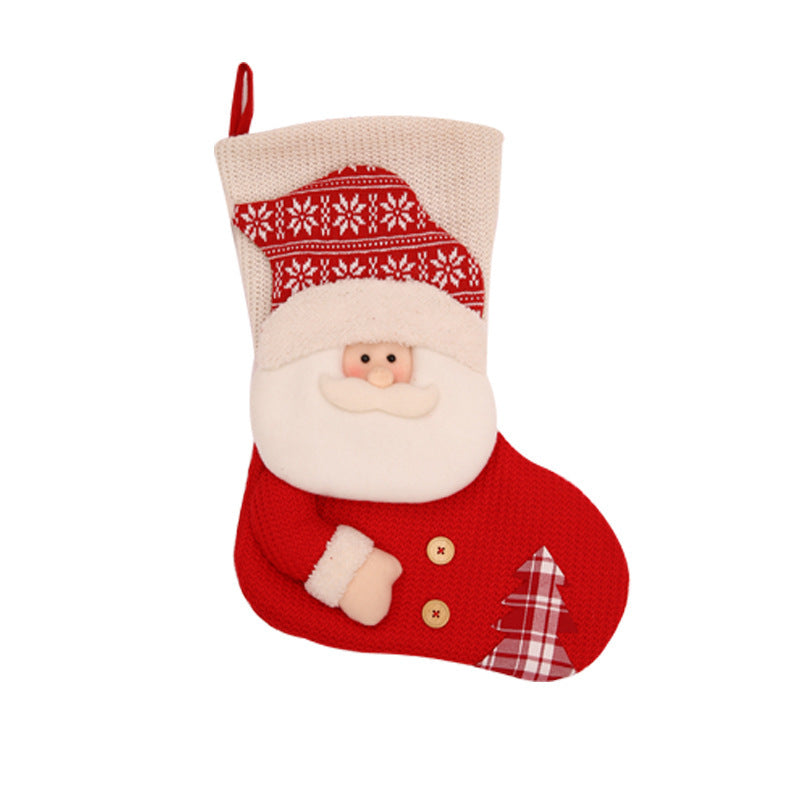 calcetín navideño grande de tela tejida y no tejida en rojo y blanco para decoración de chimeneas o árboles