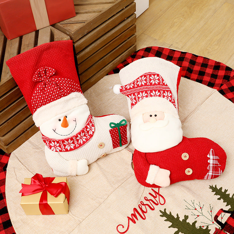 calcetín navideño grande de tela tejida y no tejida en rojo y blanco para decoración de chimeneas o árboles
