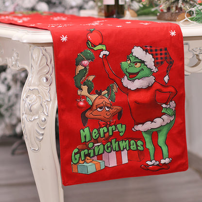 camino de mesa navideño del Grinch de 185x35 cm con tejido suave y diseño decorativo festivo, ideal para mesas de comedor y eventos navideños