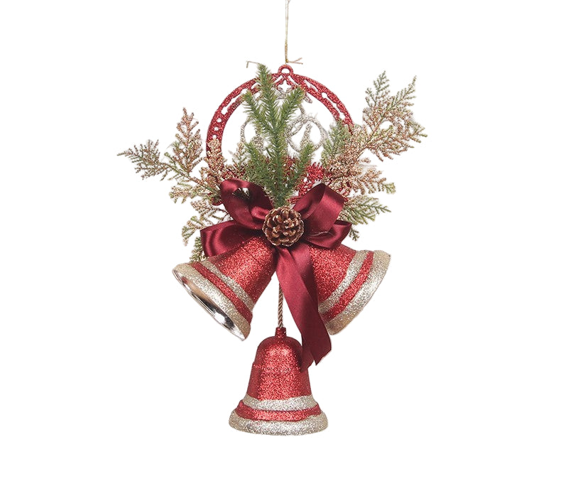 campana navideña decorativa de cartón perlado con diseño clásico para colgar en árbol, puertas o ventanas
