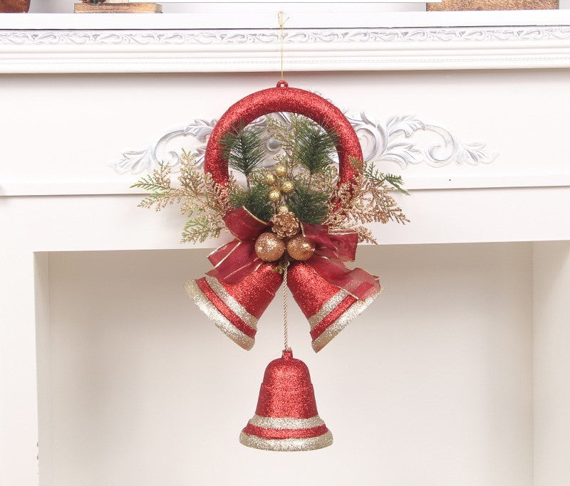 campana navideña decorativa de cartón perlado con diseño clásico para colgar en árbol, puertas o ventanas