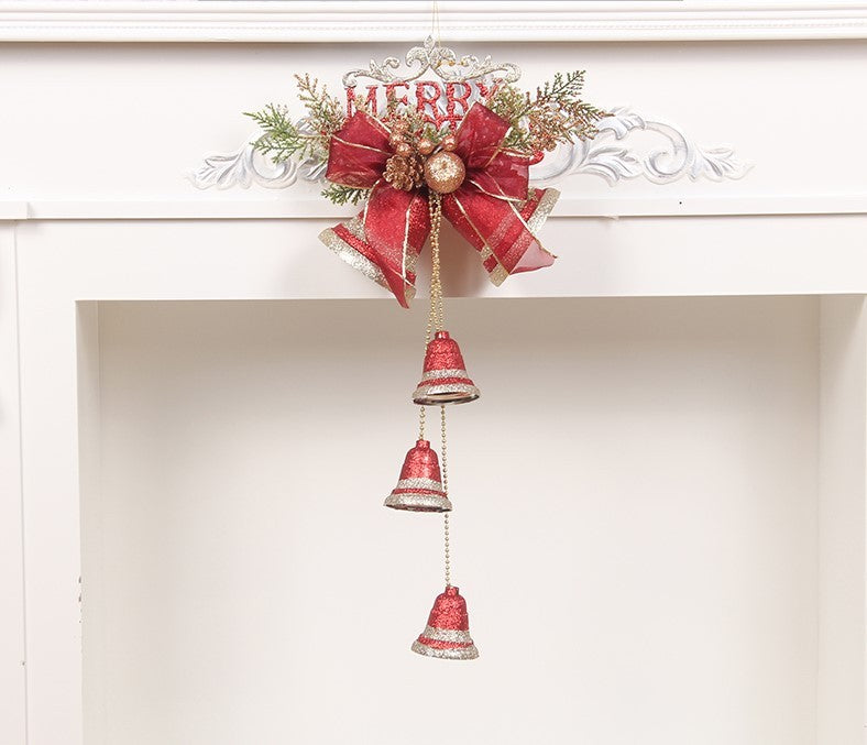 campana navideña decorativa de cartón perlado con diseño clásico para colgar en árbol, puertas o ventanas