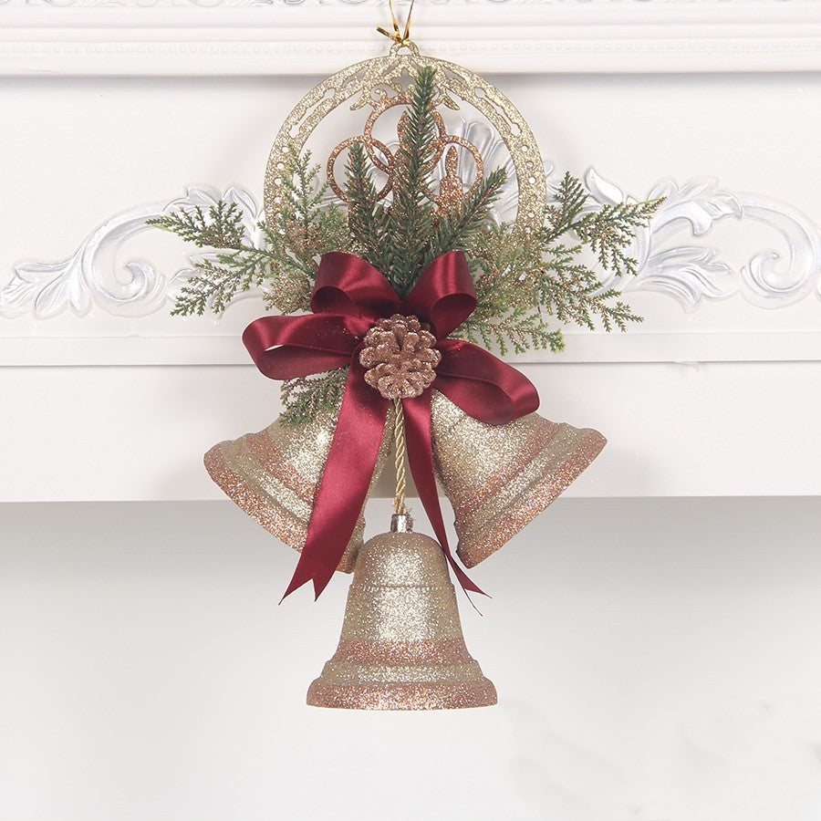 campana navideña decorativa de cartón perlado con diseño clásico para colgar en árbol, puertas o ventanas