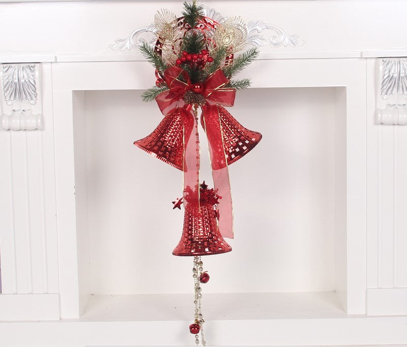 campana navideña decorativa de cartón perlado con diseño clásico para colgar en árbol, puertas o ventanas