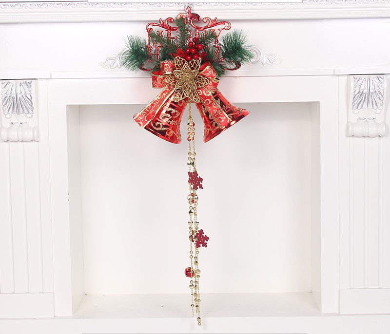 campana navideña decorativa de cartón perlado con diseño clásico para colgar en árbol, puertas o ventanas