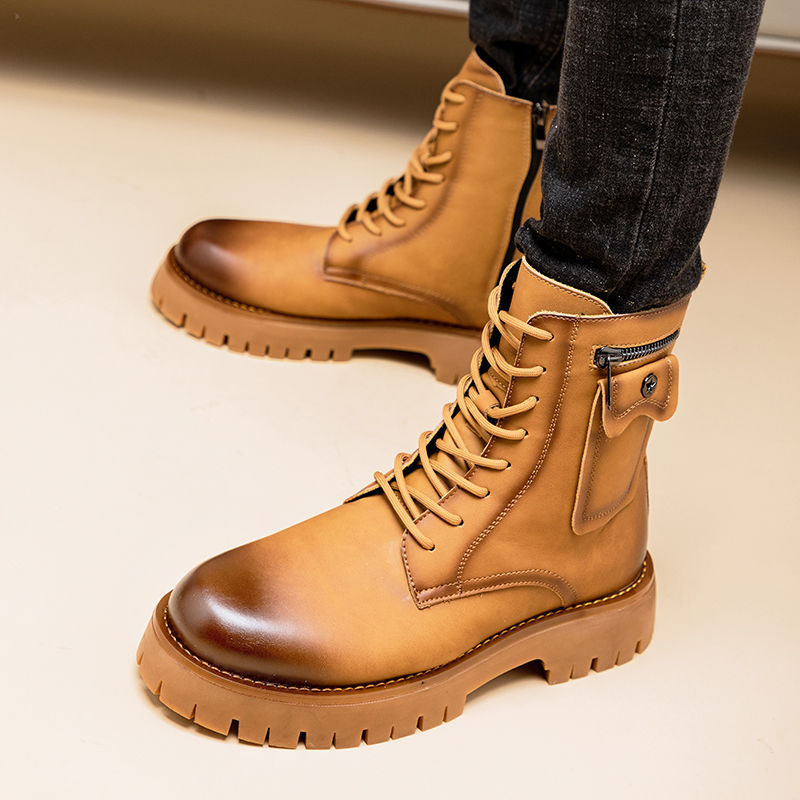 Botas Martin de hombre — Diseño de caña alta en cuero PU con cierre de hebilla