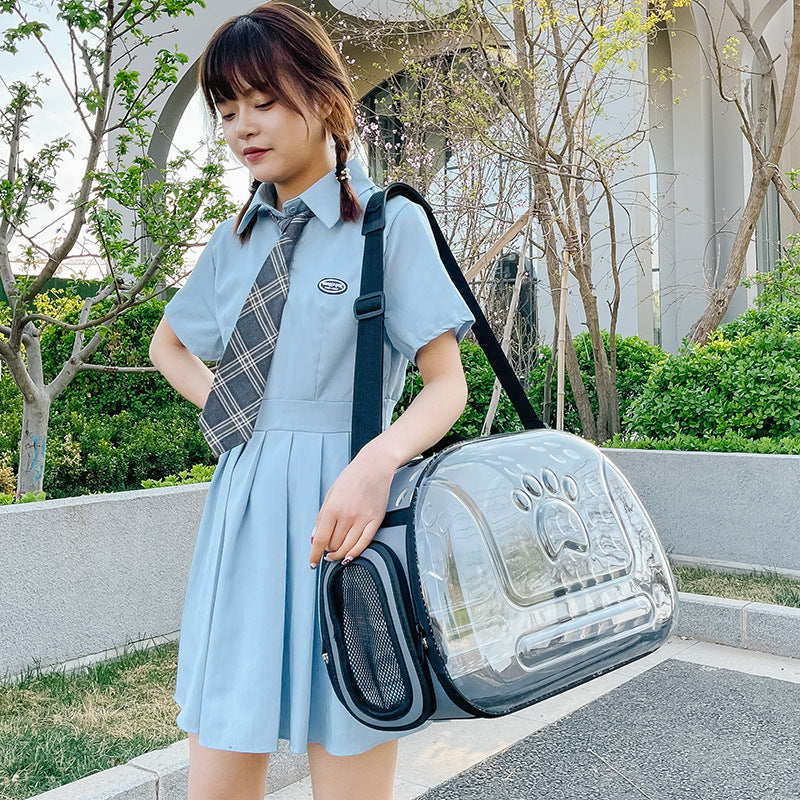 Mochila transparente para gatos – Diseño moderno en EVA + cuero PU con ventilación óptima