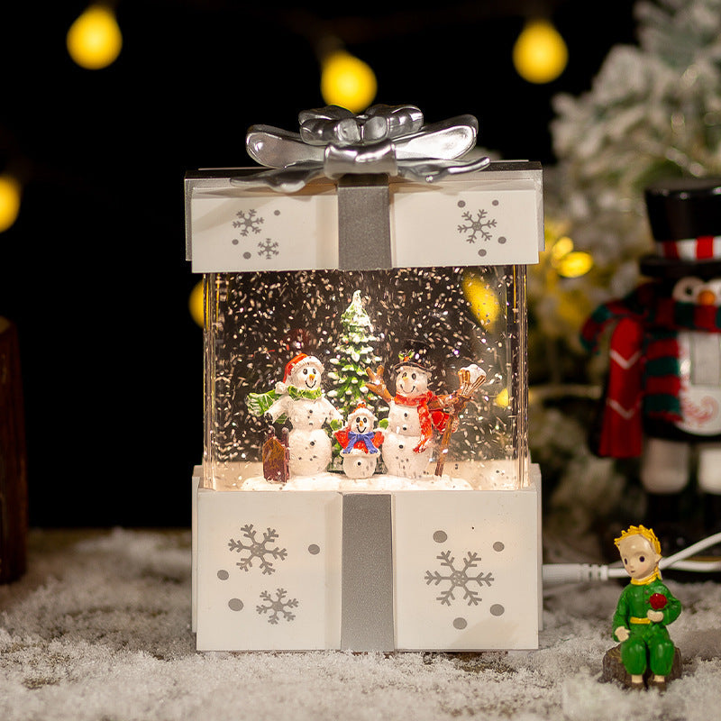 Lámpara decorativa navideña LED cálida con bola de cristal y caja de regalo con música integrada para interiores