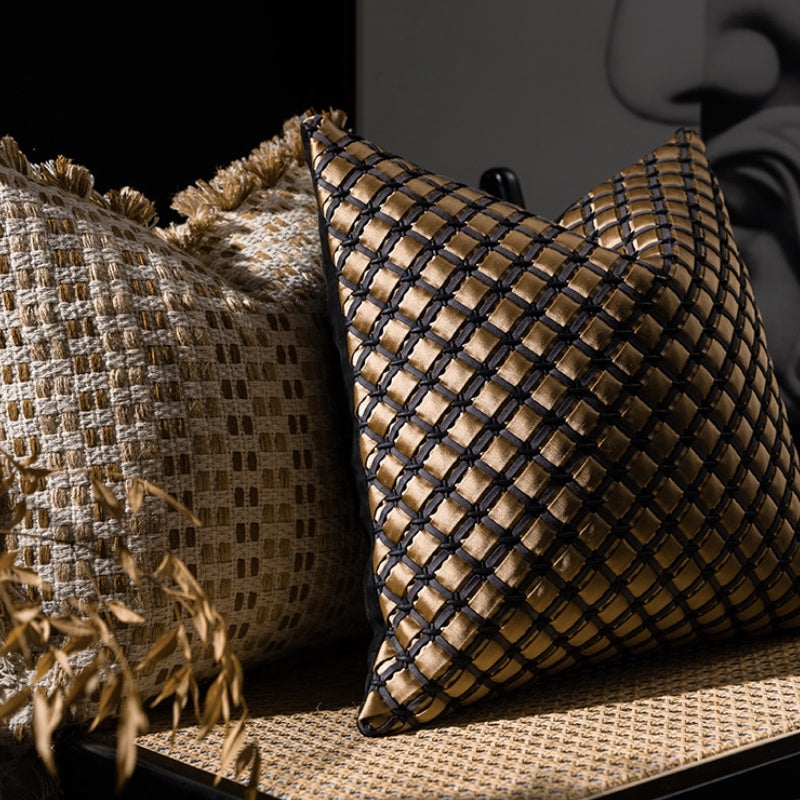 cojín decorativo tejido estilo vintage de 45×45 cm con relleno de algodón PP y textura artesanal para sofá o cama