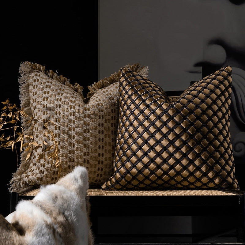 cojín decorativo tejido estilo vintage de 45×45 cm con relleno de algodón PP y textura artesanal para sofá o cama